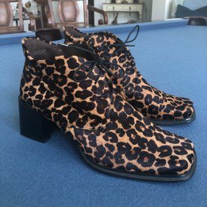Franco Sarto Calf Hair Leopard Print Laced Booties
